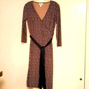 Ann Taylor 4 brown & tan comfortable dress with satin sash belt